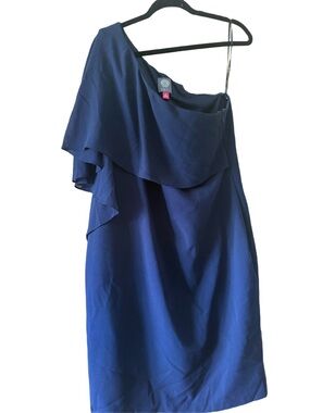 Vince Camuto One-Shoulder Ruffle Dress in Navy Blue
